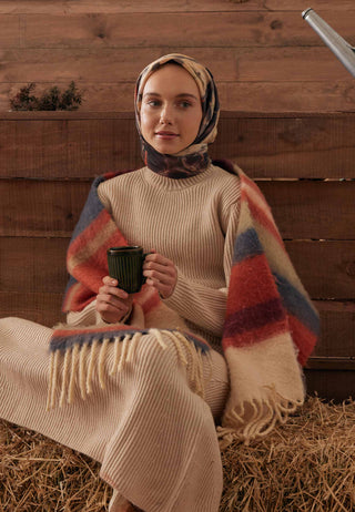 Roslyn Patterned Cotton Silk Scarf Earth