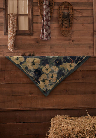 Roslyn Patterned Cotton Silk Scarf Dark Green