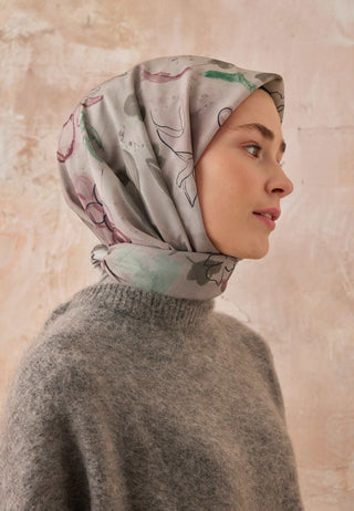 Hera Patterned Cotton Silk Scarf Lilac