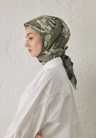 Celina Patterned Cotton Silk Scarf Green