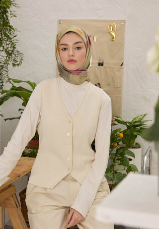 Blair Patterned Cotton Silk Scarf Olive Green