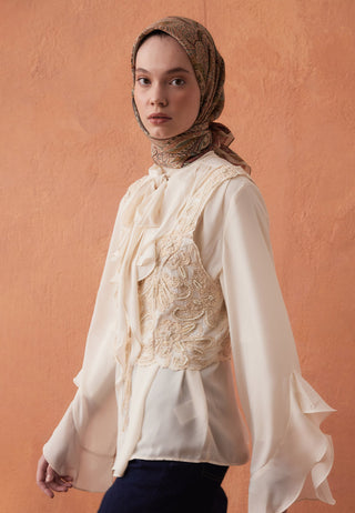 Siara Patterned Cotton-Silk Scarf Copper