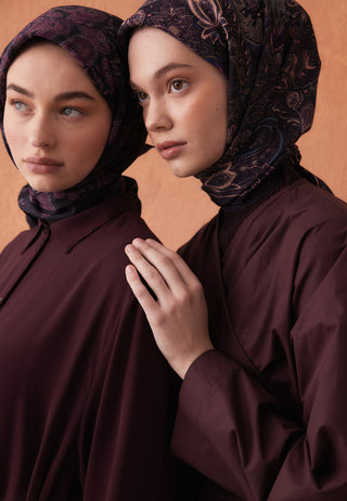 Amora Patterned Cotton-Silk Scarf Dark Purple