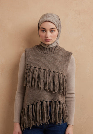 Reina Patterned Cotton-Silk Scarf Beige