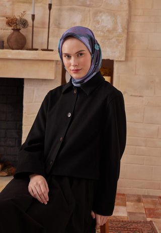 Darcy Patterned Cotton Silk Scarf Midnight Blue