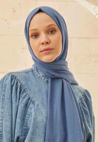 ORGANİK PAMUK ŞAL KOYU MAVİ