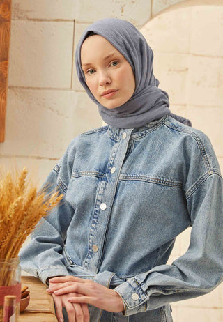 ORGANİK PAMUK ŞAL METALİK MAVİ