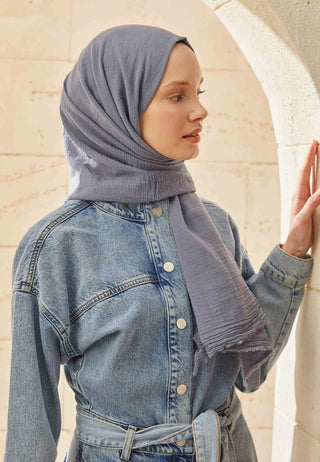 ORGANİK PAMUK ŞAL METALİK MAVİ