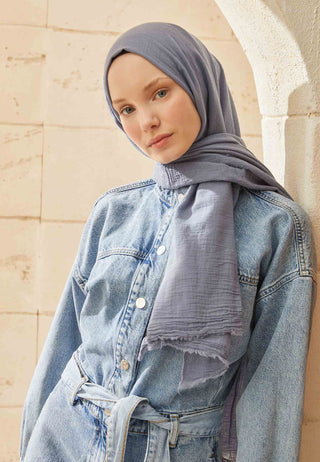 ORGANİK PAMUK ŞAL METALİK MAVİ