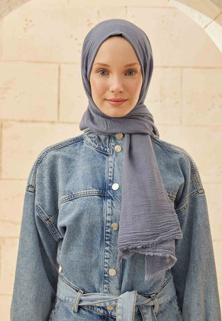 ORGANİK PAMUK ŞAL METALİK MAVİ