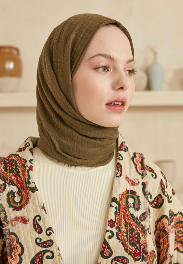 Crinkle Cotton Hijab Khaki