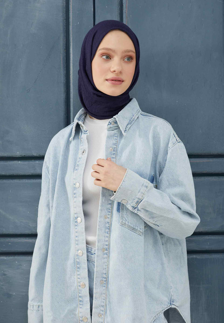 Crinkle Cotton Hijab Navy Blue