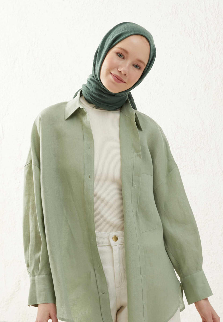 Crinkle Cotton Hijab Forest Green