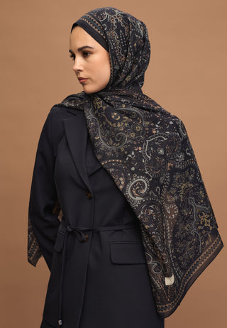 Emerald Printed Hijab Navy Blue