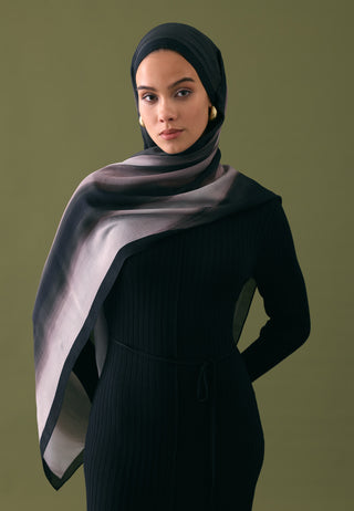 Color Brush Patterned Rami Hijab Black
