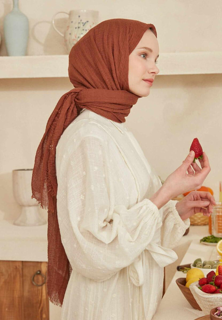 Crinkle Cotton Hijab Copper Red