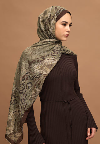 Elora Patterned Hijab Military Khaki