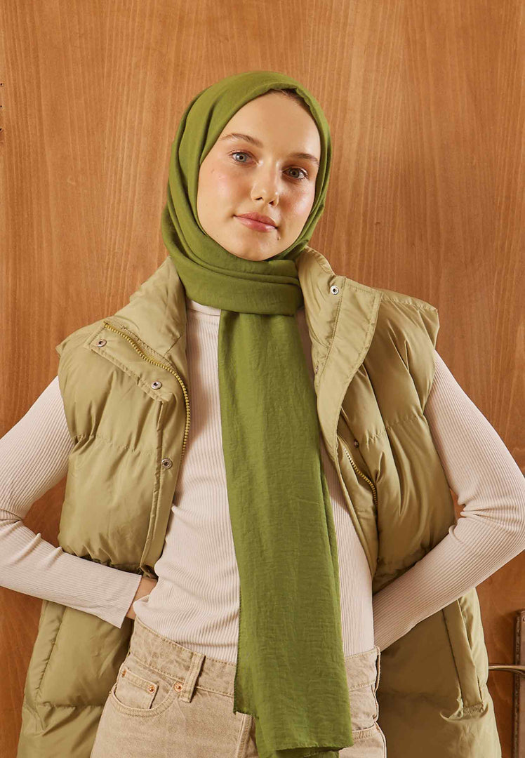 Cotton Crash Hijab Olive Green