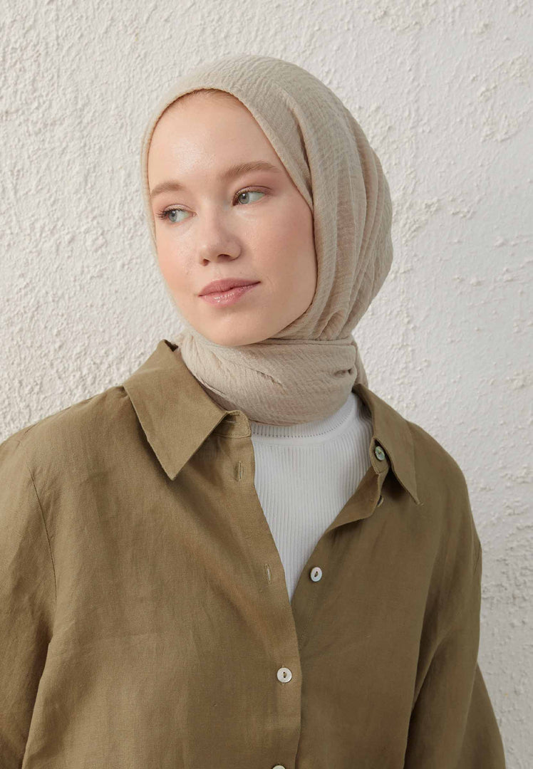 Crinkle Cotton Hijab Natural Beige