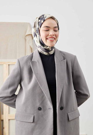 MULTI FLOWER DESEN PAMUK İPEK EŞARP VİZON