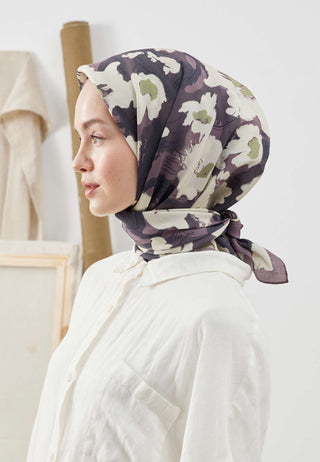 MULTI FLOWER DESEN PAMUK İPEK EŞARP MÜRDÜM