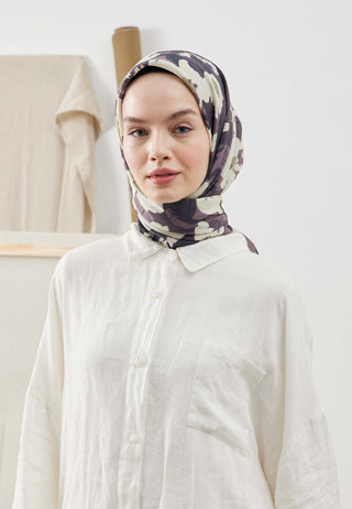 MULTI FLOWER DESEN PAMUK İPEK EŞARP MÜRDÜM