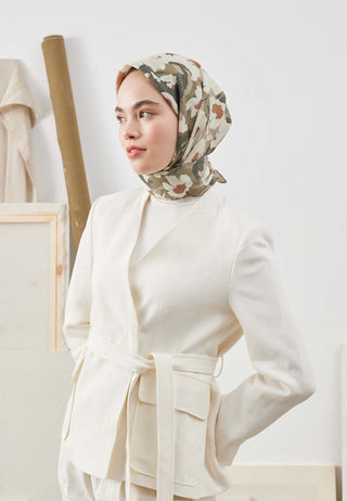 MULTI FLOWER DESEN PAMUK İPEK EŞARP HAKİ