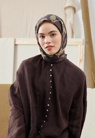 SOFT GARDEN DESEN PAMUK İPEK EŞARP ACI KAHVE