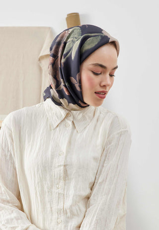 SOFT GARDEN DESEN PAMUK İPEK EŞARP SİYAH