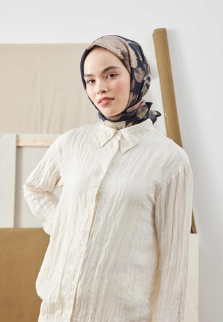 SOFT GARDEN DESEN PAMUK İPEK EŞARP SİYAH