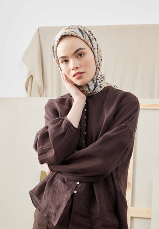 TINY GARDEN DESEN PAMUK İPEK EŞARP BEJ