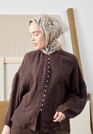 TINY GARDEN DESEN PAMUK İPEK EŞARP BEJ