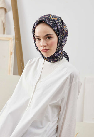 TINY GARDEN DESEN PAMUK İPEK EŞARP SİYAH