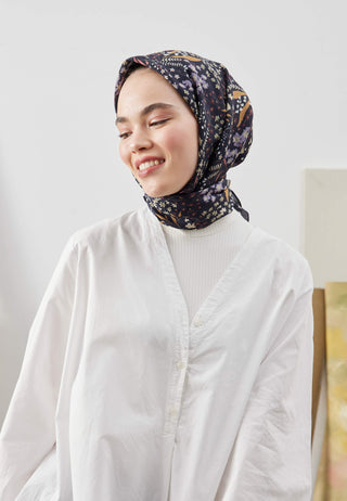 TINY GARDEN DESEN PAMUK İPEK EŞARP SİYAH