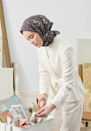 TINY GARDEN DESEN PAMUK İPEK EŞARP ACI KAHVE