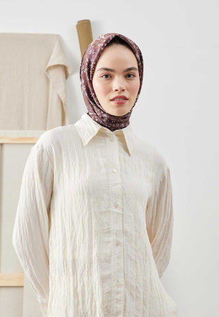 Tiny Garden Patterned Cotton Silk Scarf Plum