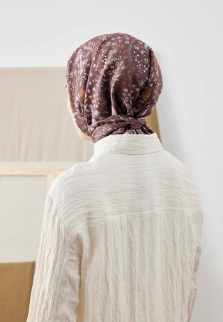 Tiny Garden Patterned Cotton Silk Scarf Plum