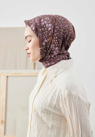 Tiny Garden Patterned Cotton Silk Scarf Plum