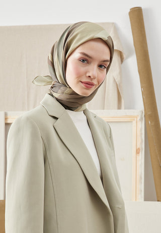 COLOR MIX DESEN PAMUK İPEK EŞARP ASKER YEŞİLİ