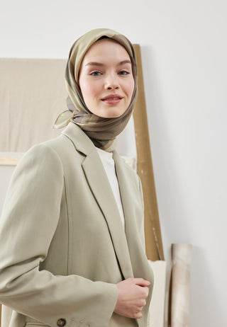 Color Mix Patterned Cotton Silk Scarf Military Green