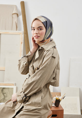 Multi Colors Patterned Cotton Silk Scarf Khaki