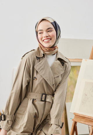 Multi Colors Patterned Cotton Silk Scarf Khaki