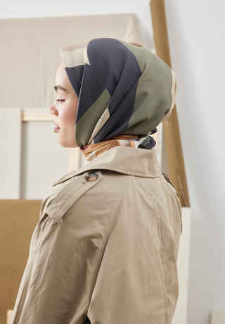 Multi Colors Patterned Cotton Silk Scarf Khaki