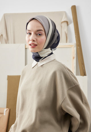 MULTI COLORS DESEN PAMUK İPEK EŞARP LACİVERT