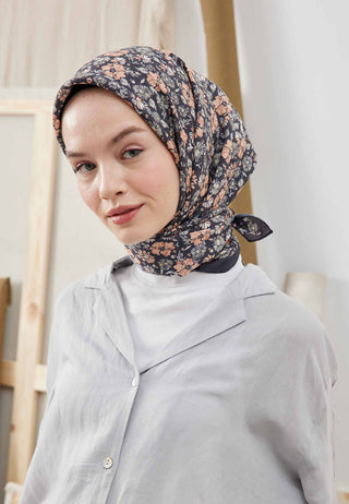 BLOOMING GARDEN DESEN PAMUK İPEK EŞARP ANTRASİT