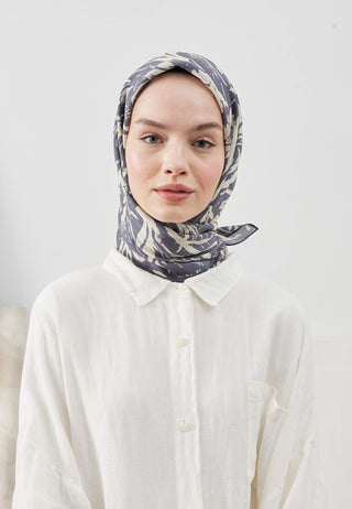 VIOLET DESEN PAMUK İPEK EŞARP İNDİGO