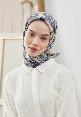 VIOLET DESEN PAMUK İPEK EŞARP İNDİGO