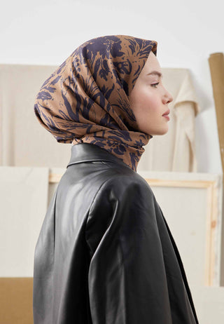 Violet Patterned Cotton Silk Scarf Brown