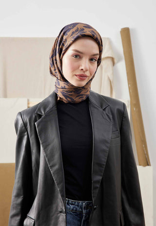 Violet Patterned Cotton Silk Scarf Brown