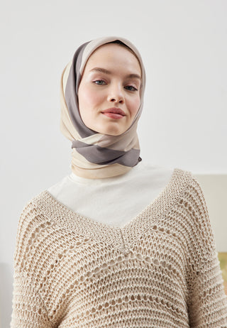 Multi Colors Patterned Cotton Silk Scarf Beige